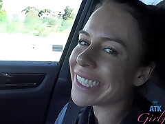 HD Pov video of dark-haired Summer Vixen being fingered in the car