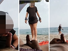 Dick show - A girl caught me tugging off in public beach and help me cum - MissCreamy