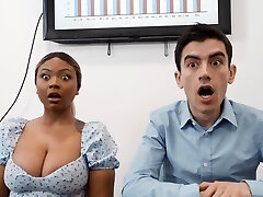Bi-racial fucking in the office with naughty Avery and Zoe
