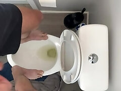 High on pot and fit to squirt standing on public toilet desperate to piss open wide drink up piss slut