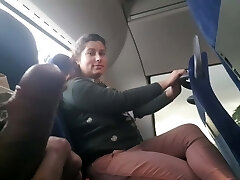 Voyeur seduces Milf to Fellate&Jerk his Beef Whistle in Bus