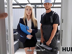 Blonde checks on the huge cock while cuckold husband observes Blonde checks on the huge cock while cuckold husband observes