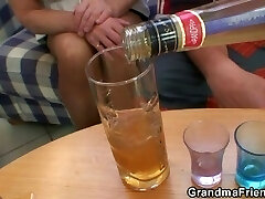 Blonde grandma takes two big chisels at once