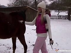 A naughty farm dame does her chores then works her cootchie