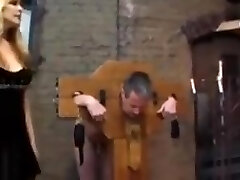 Mistress makes victim suck cock
