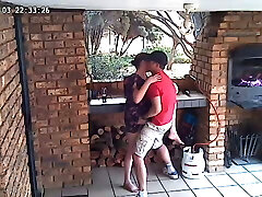 Hidden Cam: CC TV self catering accomodation couple fucking on front porch of nature reserve