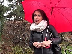 Slender model Nikita spreads her long legs to ride a stiffy in the truck