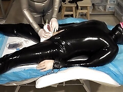 Latex Danielle Ruined Urinal Pissing With Masturbation Her Sub