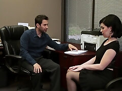Belle Noire wearing nylon stockings gets fucked in the office Belle Noire wearing nylon stockings gets fucked in the office