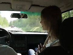 Amazing girl three way in the car Amazing girl three way in the car