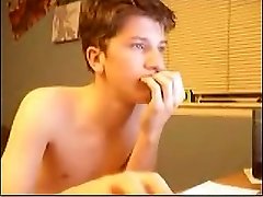 Homemade gay pornography with David jerking on webcam
