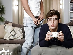 Angel Rivera Sneakily Witnesses Before Giving The Twink Gamer Joey Mills What He Needs, His Big Hard Cock - TWINKPOP