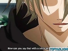 Sexy gay anime fellows having a tongue kiss make