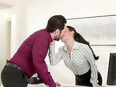 Brunette secretary Avery Black spreads legs to be fucked hard