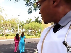 Bi-racial Nurse Threesome Sex Making Out