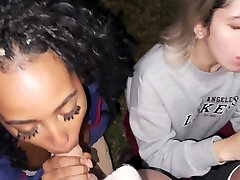 Outdoors video of interracial 4some with two sexy girlfriends