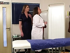 CFNM IR nurses in uniform and heels suck ebony dick in 3way