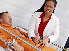 Horny and hot black therapist flashes her boobs before patient fucks her mish