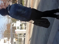 cum on teenie ebony at bus stop