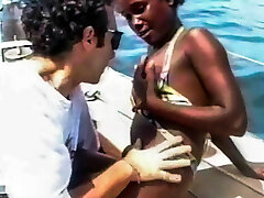 Black Bathing Suit Babe Public Bi-racial Banging On A Boat And B