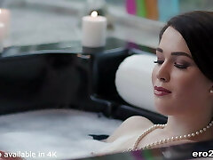Black Haired Elegant Dame Plowed in the bathtub