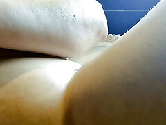 Peeing POV on toilet by chubby mature blonde pussy close-up