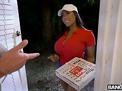 Pizza delivery girl Moriah Mills gets her coochie fucked doggy style