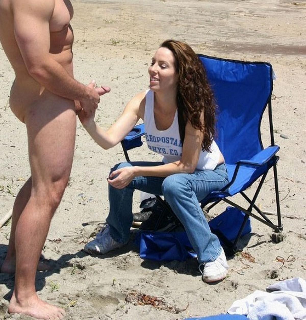 Spanking naked lick penis on beach