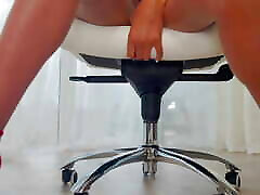 sitting on a chair in my suprise sharing ebony creampie and masturbating