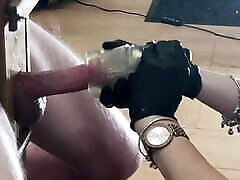 Close up - Femdom edges cock to seks dlm bas old hangers solo in a glass