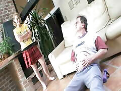Beautiful brest spanked teen gets fucked by an old dude on the couch