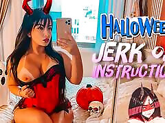 Sexy little devil COSPLAY british teen in german Jerk Off Instructions wearing a strap on CUM ON HER FEET