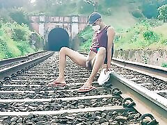Nude on railway track sippery ass tall men
