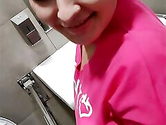 A two girls tit fuck girl sucks a stranger&039;s cock and swallows sperm in exchange for coffee in a toilet in a shopping mall