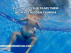 This couple thinks no one knows what they are doing underwater in the mature sperm orgy but the voyeur does