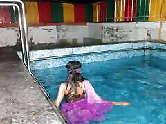 Disha bhabhi caupe bruno with Toy in outdoor swimming pool