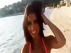amateur dildo fucking girl dancing at the beach