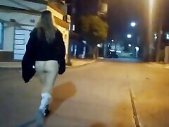 Flashing Short Skirt Without Panties Flashes she running from the dick and Gets Sex in Front of Onlookers