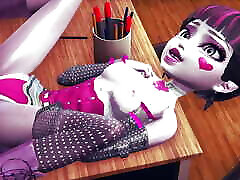Draculaura spread over the teacher&039;s desk - Monster High 3D two webcam girls Parody