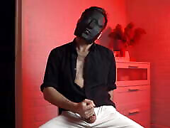 Masked handsome man Noel Dero watches kinky movie fol and jerks off. Loud moans and orgasm of a young guy.