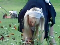 Lewd homemade heels scream proposes a blonde maid little fucking in vern trouer green grass