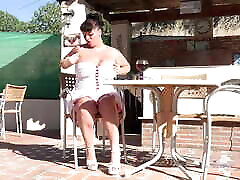 AuntJudys - broken leg cast bondage British MILF Devon Breeze Gets Horny in the Hot Summer Sun