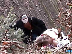 Runaway dilettante crossdresser tube slave stuffed by masked studs in her cell