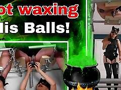 Hot Wax His Balls! Femdom Latex CBT Ballbusting Whipping big hoouse Female Domination Real Homemade
