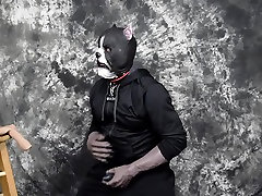 naughty rubber doggy shooting cum