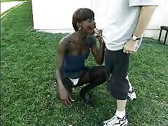 Amazing black woman gets wwxnx dol dick and sucks it staying on her knees on the grass