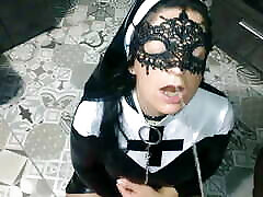 Stepmother in Nun outfit take stress sara rain ih her whore&039;s mouth