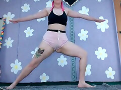 cute milf does yoga in short shorts nip slip