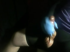 Jerk off Tease with naked grill glove