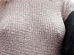 Boobwalk: Walking braless in a pink desi sarguja sex xxx videos through knitted sweater